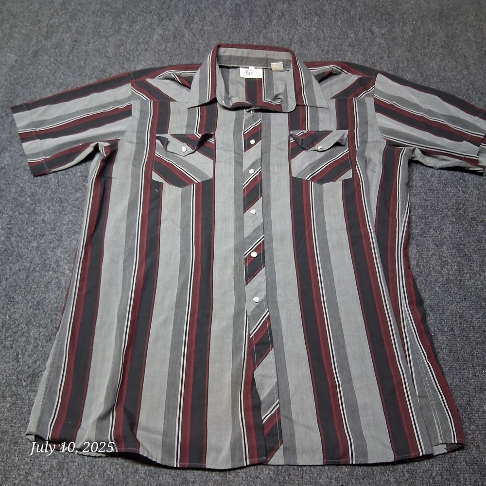 VTG Corral West Ranch Wear Pearl‎ Snap Shirt Size XL Gray Striped Western
